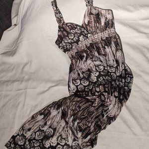 Black & White/Gray Maxi Dress with Braided Straps